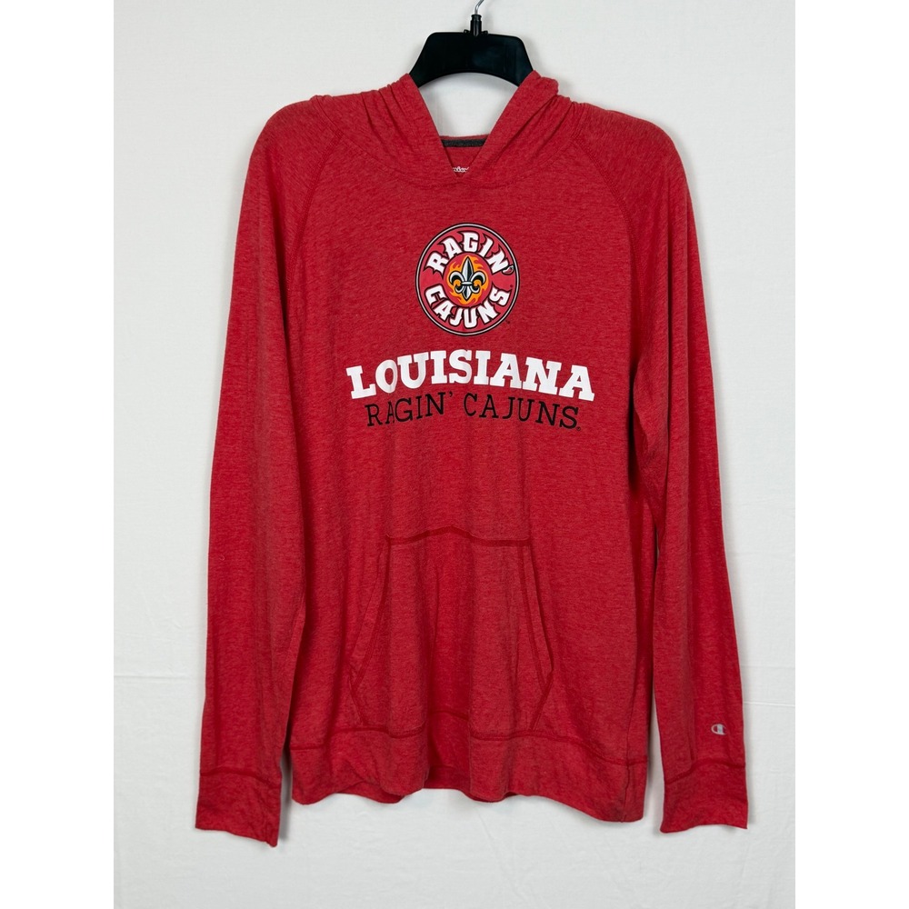 Champion Men Cotton Blend Hoodie L Red Louisiana Ragin Cajuns Pullover